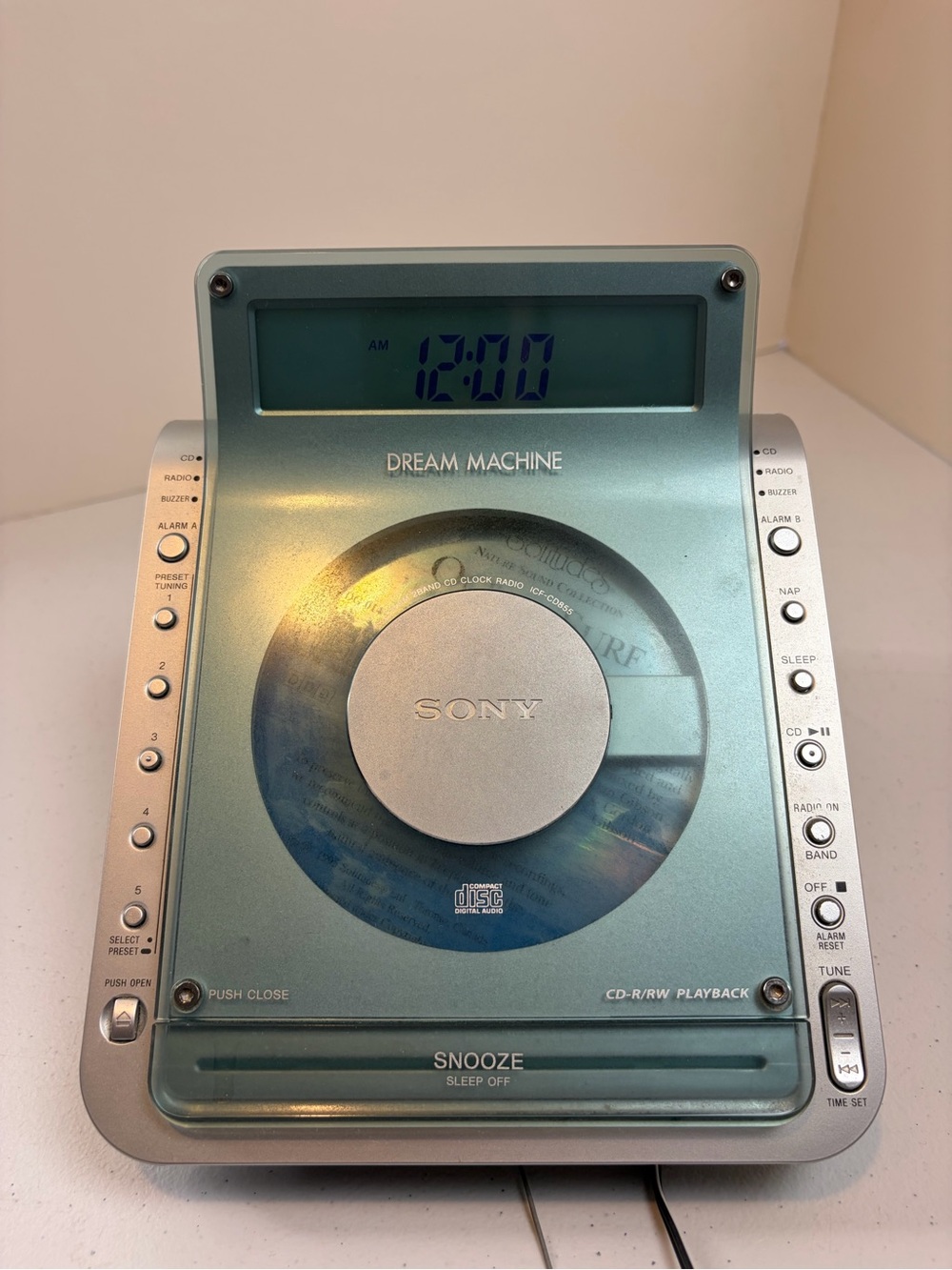 Sony Dream Machine ICF-CD855V CD Player Alarm Clock AM/FM Radio Tested Works